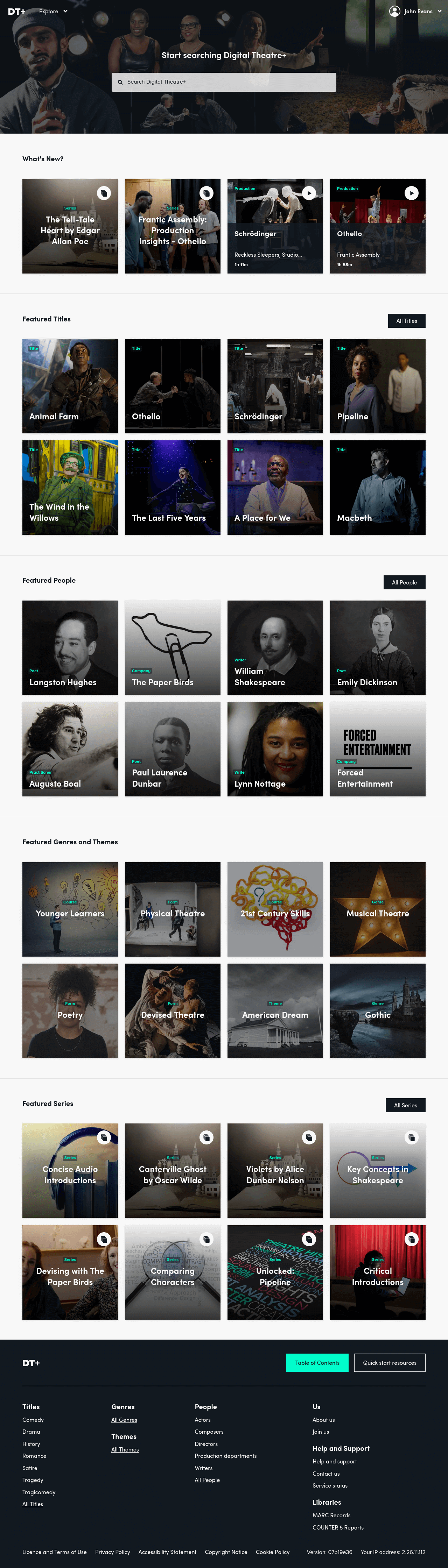 Screenshot of Digital Theatre+ website