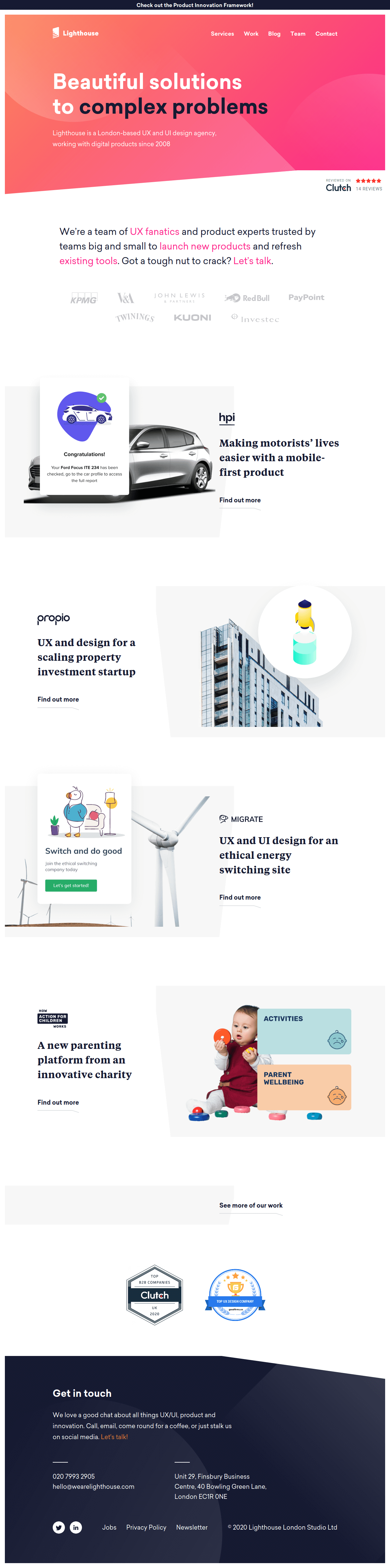 Screenshot of the Lighthouse website