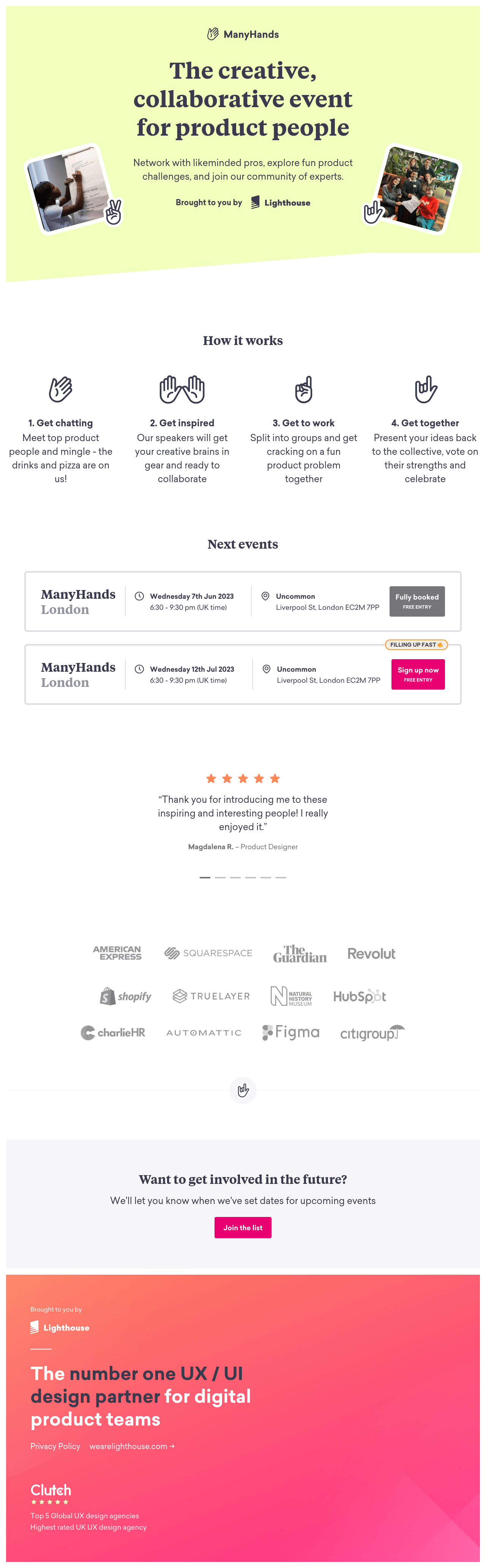 Screenshot of the ManyHands website